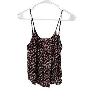 BP Nordstrom Black Pink Floral Pleated Cami Top Adjustable Spaghetti Straps S